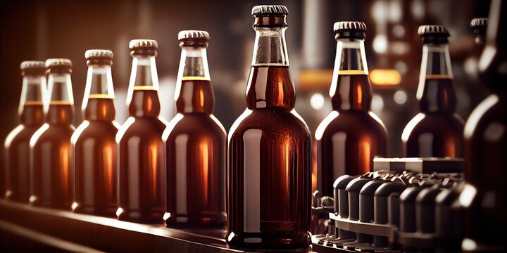 Brown glass beer drink alcohol bottles. Generative AI.4