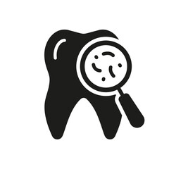 Microbe and Infection on Tooth Silhouette Icon. Tooth Bacteria Glyph Pictogram. Oral Virus Problem. Dental Treatment Solid Sign. Dentistry Symbol. Isolated Vector Illustration