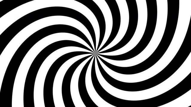 Surreal black and white psychedelic spiral optical illusion. Abstract hypnotic animated background. Seamless looping animation.