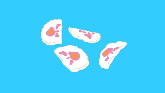 Sliced pink round fish cake kamaboko in flat illustration footage video