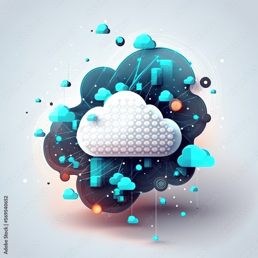 Poster cloud network computer connects to internet server service for cloud data transfer.cloud computing t