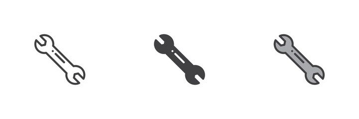 Wrench or spanner different style icon set