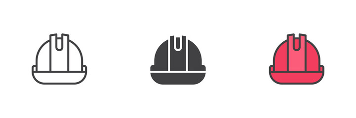 Safety helmet different style icon set