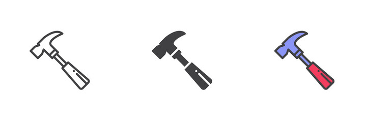 Hammer tool different style icon set