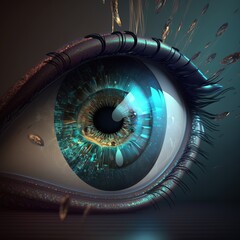 eye hologram in closeup, generative ai