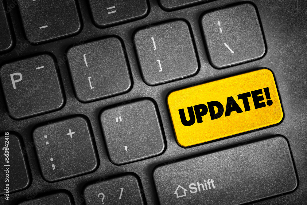 Poster update button on keyboard, technology concept background