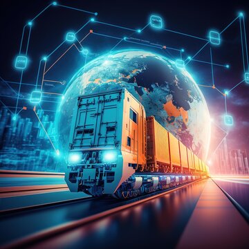 global logistic network distribution and transportation intelligent logistics of truck airplane and train container cargo ship, Logistic industry and import export, generative ai