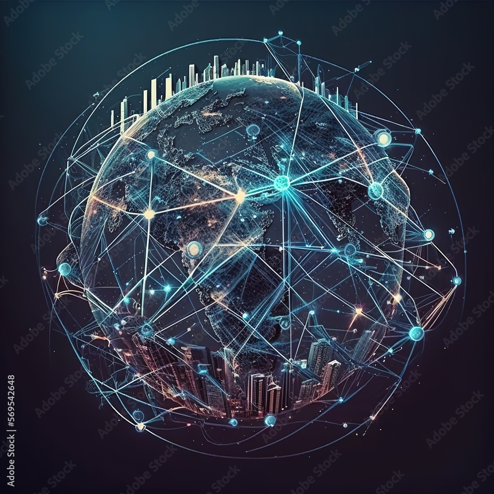 Poster global internet connection metaverse, business internet connection and digital marketing application