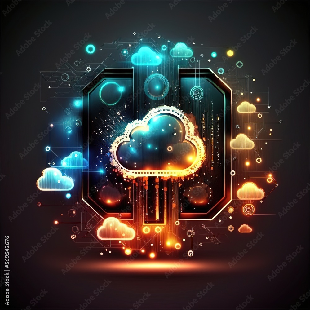 Poster cloud computing technology internet on data network with technology background, generative ai
