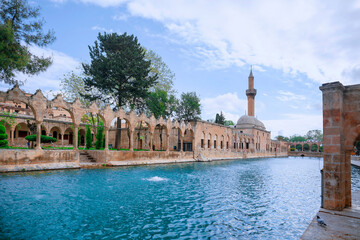 Sanliurfa, Turkey Balikligol (The Fish Lake). Panorama of the Pool of Abraham or Pool of Sacred Fish. Panoramic view - 569543655