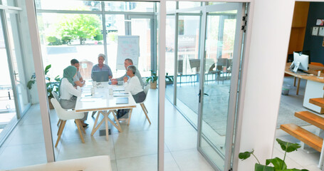 Feedback, kpi or business people in a meeting planning to increase sales or revenue growth in...
