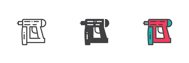 Nail gun different style icon set