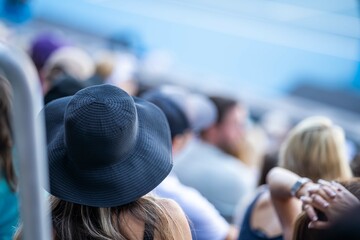 crowds watching a female Professional athlete Tennis player playing on a court in a tennis...
