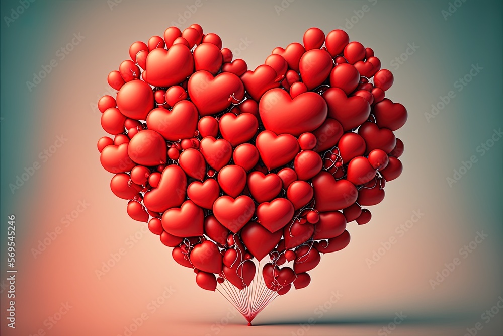 Poster a swarm of red balloons in the shape of a heart. generative ai