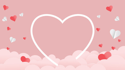 vector postcard with a heart in the center and clouds with hearts. heart outline illustration in clouds