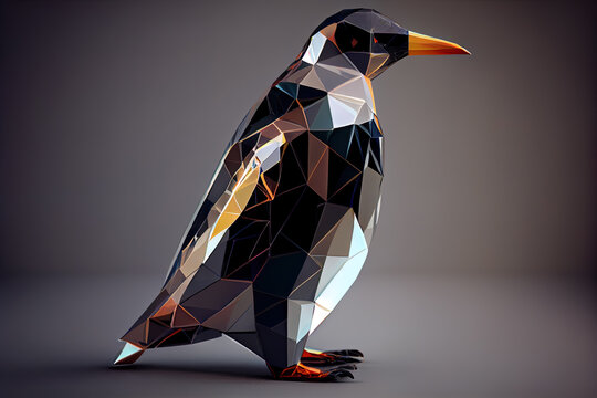 colorful 3d render of a low poly crystal penguin ,ai generated 