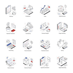 Set of Business Planning Isometric Icons 

