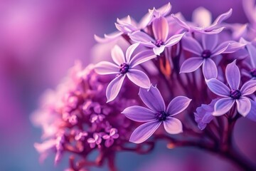 Beautiful abstract background with copy space and macro flowers in purple and violet. lovely lilac blossoms. Macroscopic photography. Generative AI