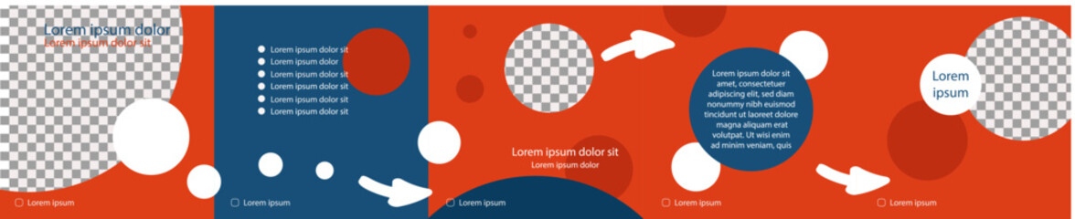 Internet application carousel squares on a orange and blue background endless post to insert your photo. Vector illustration.