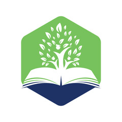 Education tree growth on book idea vector logo. Students with Graduation cap vector design.
