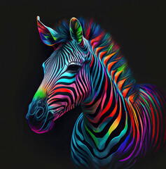 Fototapety  Zebra portrait in rainbow colors. Generative AI.