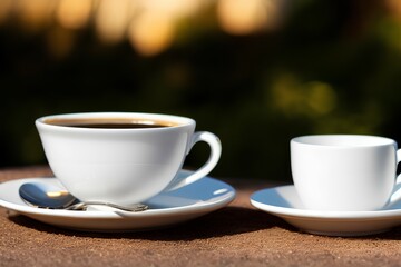 A tilt shift image of a fresh cup of hot coffee. Generative AI.