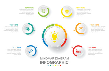 Infographic business template. 6 Steps Modern Mindmap diagram with circle topics. Concept presentation.