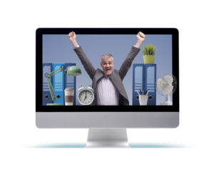 Successful businessman in a computer screen