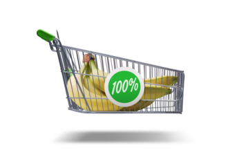 Flying shopping cart with fresh fruit