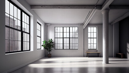 Empty room interior loft design background. Generative AI