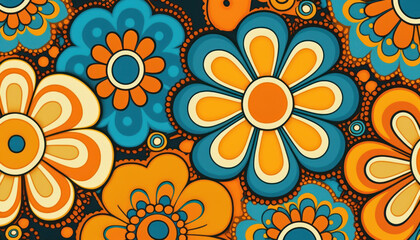Floral 60s wallpaper pattern. Generative AI.
