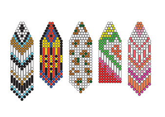 Beaded earrings design template vector. Jewelry beads pattern scheme.