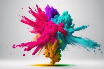 Obraz na płótnie Canvas Abstract splash of color in powder over a white background. Exploding color powder in slow motion. Generative AI