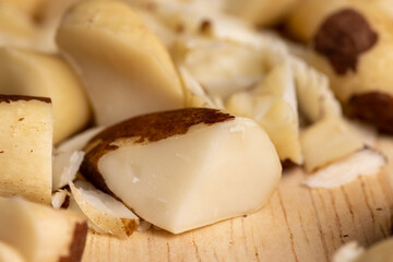 Brazil nuts peeled from the shell on the table