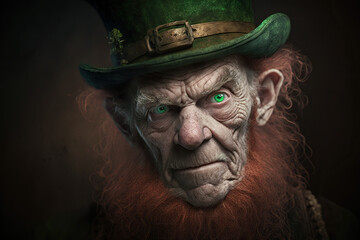 Portrait of a Old Leprechaun. St Patricks day. ai generated