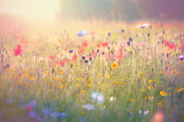 Wildflower field under the sunlight generative AI