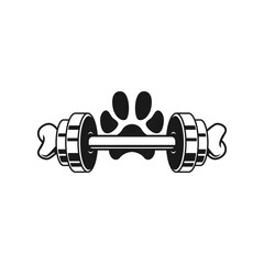 a dog paw & dumbbell/barbell with bones logo vector illustration