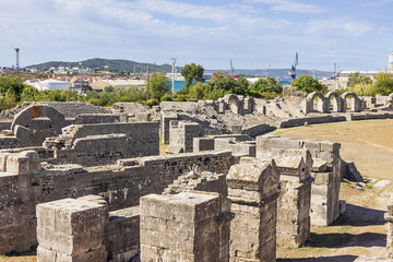 Side view of the amphitheater of Solana in the Roman ruins just outside Solin near Split