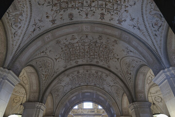 Breathtaking architecture details of panoramic dome columns scenic building interior view with...