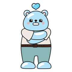 Cute cartoon bear is cold. the blue bear is shiver
