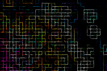 black background with a grid of squares of different colors
