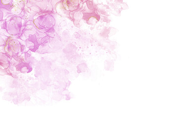 Modern abstract alcohol ink colorful technique purple, and gold background or luxury wallpaper mixing acrylic paints. water color painting marble texture with copy space for wedding card, png file.