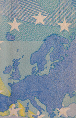 European cash banknotes with a face value of 20 euros close-up