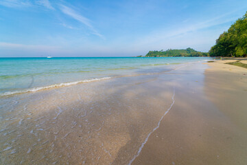 White sand sea beach wave blue sky with cloud