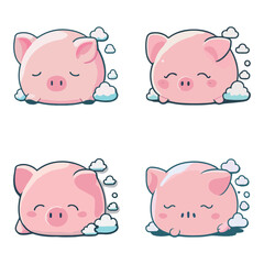 Cute piggy vector illustration set