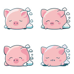 Cute piggy vector illustration set