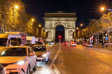 Traffic road of Champs-Elysess to Arc de Triomphe.