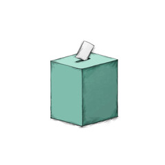 Wahlurne mit Stimmzettel auf weißem Hintergrund