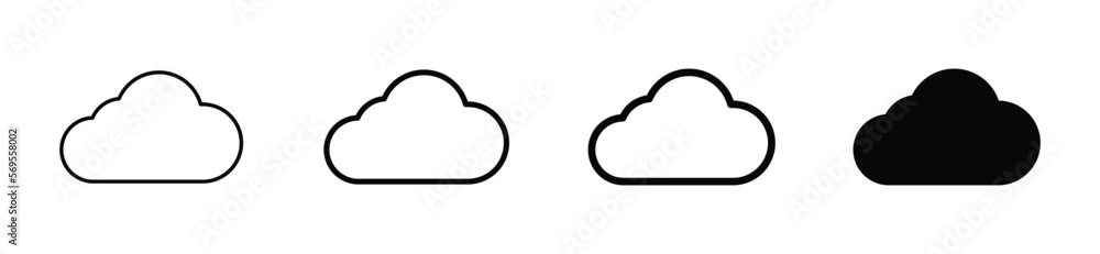 Poster cloud icon set. cloud drive storage icon symbol. cumulus cloud in thin to thick line and flat style.