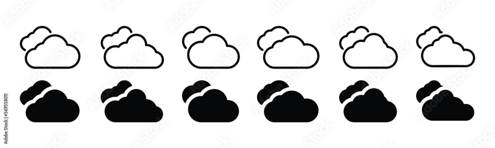 Poster cloud icons set. cumulus cloud in line and flat style. weather cloud shapes in minimalist style for 